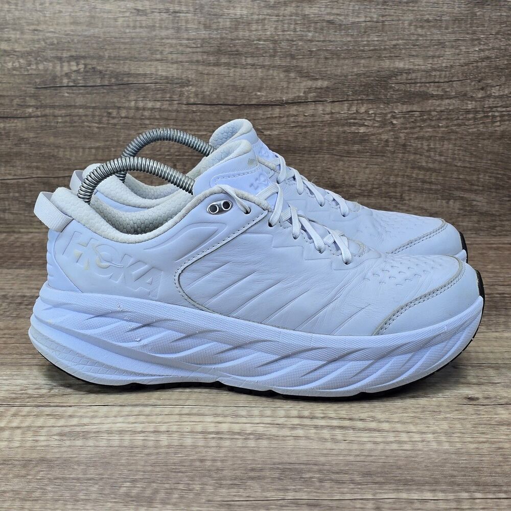 Hoka One One Bondi SR Women's Sz 9 White Leather Slip Resistant Work Shoes READ*